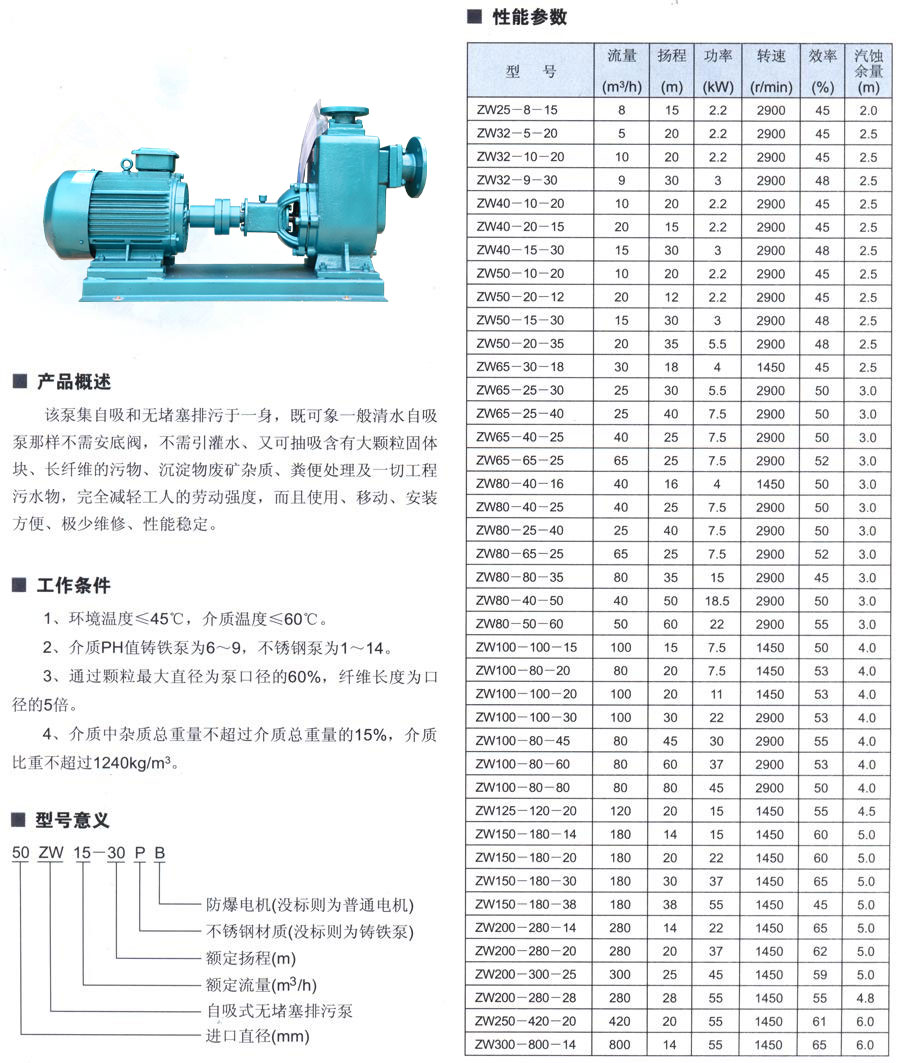 ZW自吸排污泵说明